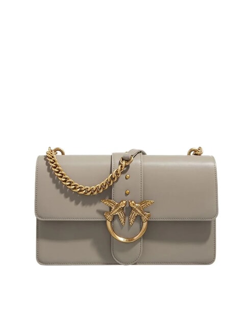 PINKO LOVE ONE CLASSIC Geantă de umăr din piele cu clapă nuc-aur antic - Genți femei