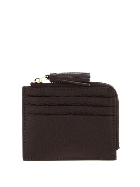 COCCINELLE TASSEL Suport card cu fermoar din piele ciocanita brunetă - Portofele femei