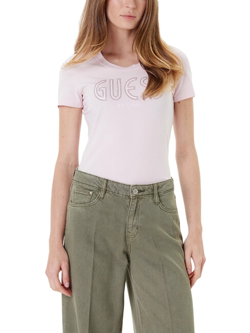 GUESS SS LOGO Tricou cu mânecă scurtă roz cu cheie redusă - tricou