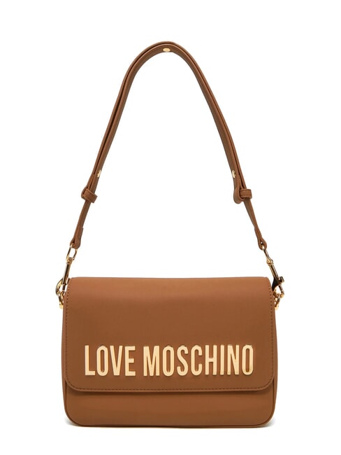 LOVE MOSCHINO LAMINATED BOLD LOVE Geantă de umăr cu clapă cămilă - Genți femei