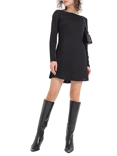 CALVIN KLEIN CK JEANS Rochie scurtă cu mâneci lungi și logo integral floral negru tonal aop - Haine de femeie