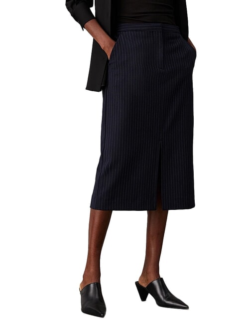 CALVIN KLEIN CK Fustă midi cu dungi subțiri cer nocturn / dungă gri de dimineață - Fuste pentru femei