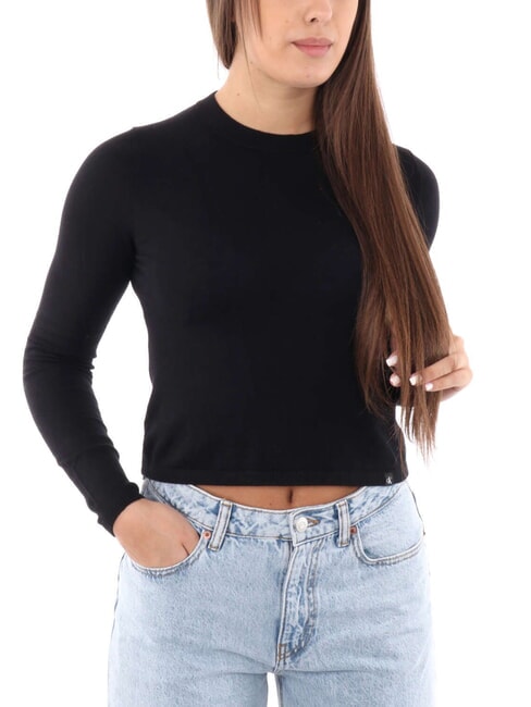 CALVIN KLEIN CK JEANS Pulover scurt cu guler rotund ck negru - Pulovere pentru femei