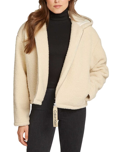 CALVIN KLEIN CK JEANS Jachetă din fleece cu fermoar complet și glugă ceață portuară - Jachete pentru femei