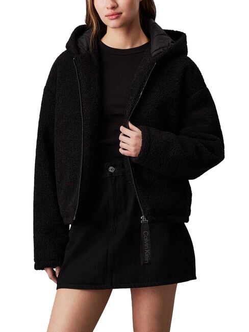 CALVIN KLEIN CK JEANS Jachetă din fleece cu fermoar complet și glugă ck negru - Jachete pentru femei