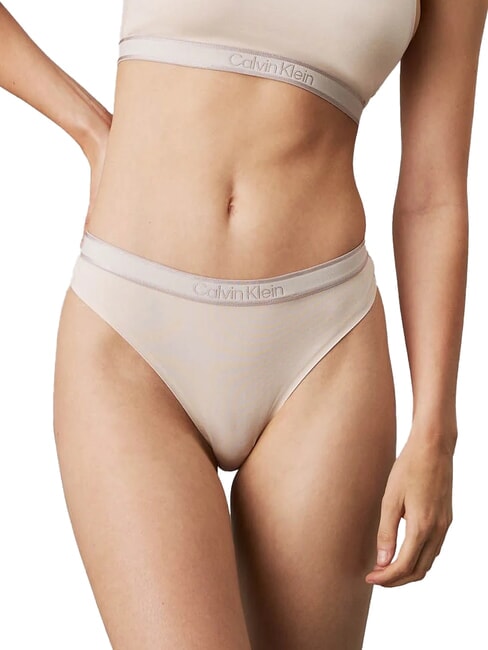 CALVIN KLEIN CK Tanga cu elastic cu logo nisip cu logo nou din piatră - Slip pentru femei