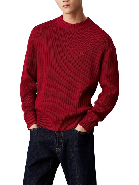 CALVIN KLEIN CK JEANS Pulover cu guler rotund, croială regulată cramă - Pulovere pentru bărbați