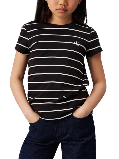 CALVIN KLEIN CK KIDS Tricou cu mânecă scurtă și dungi dungă neagră / fildeș - Tricou copil