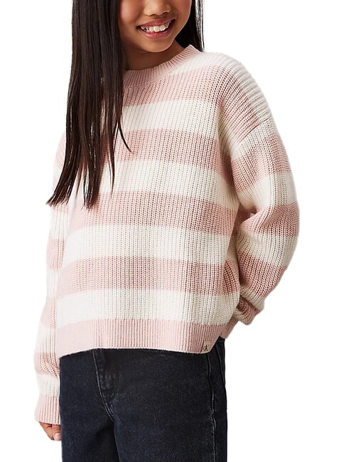 CALVIN KLEIN CK KIDS Pulover cu guler rotund și dungi bici de piersică - Pulovere pentru copii