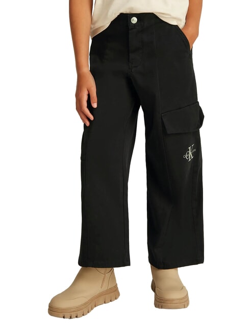 CALVIN KLEIN CK KIDS Pantaloni cargo din bumbac pentru fete ck negru - Pantaloni pentru copii
