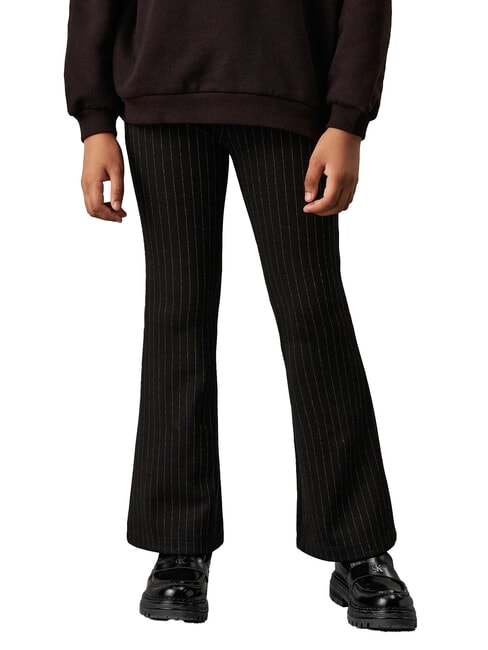 CALVIN KLEIN CK KIDS Pantaloni cu talie înaltă și dungi subțiri pentru fete ck negru - Pantaloni pentru copii