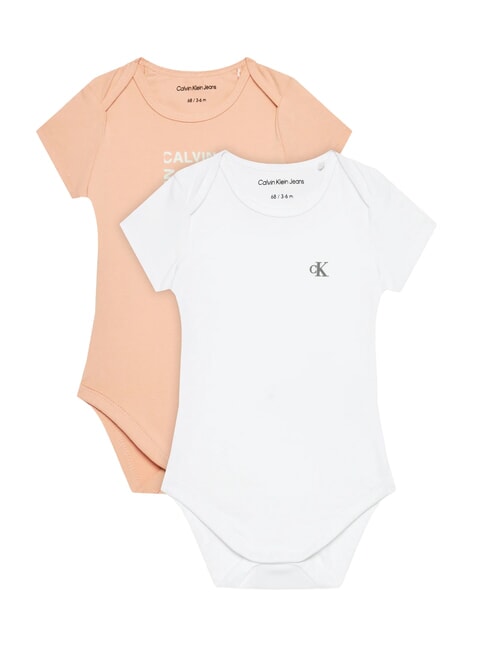 CALVIN KLEIN CK KIDS Set de 2 body-uri pentru bebeluși nisip roz / alb strălucitor - Salopete și ținute pentru bebeluși