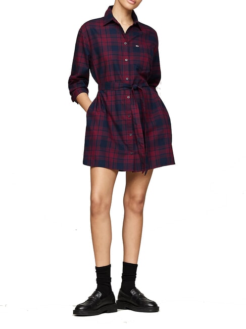 TOMMY HILFIGER TH JEANS  Rochie tartan carouri roșii de iarnă - Haine de femeie
