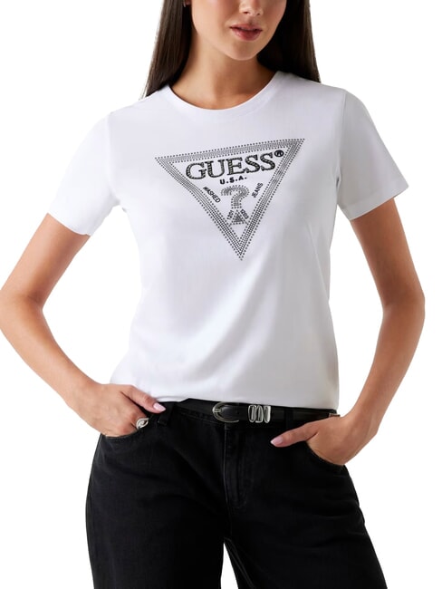 GUESS SS CN KRYSTAL TRIANGLE Tricou cu mânecă scurtă, cu ținte și strasuri alb purpuriu - tricou