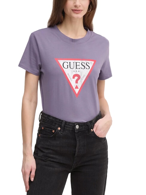 GUESS CLASSIC FIT LOGO Tricou cu logo spălare violetă - tricou