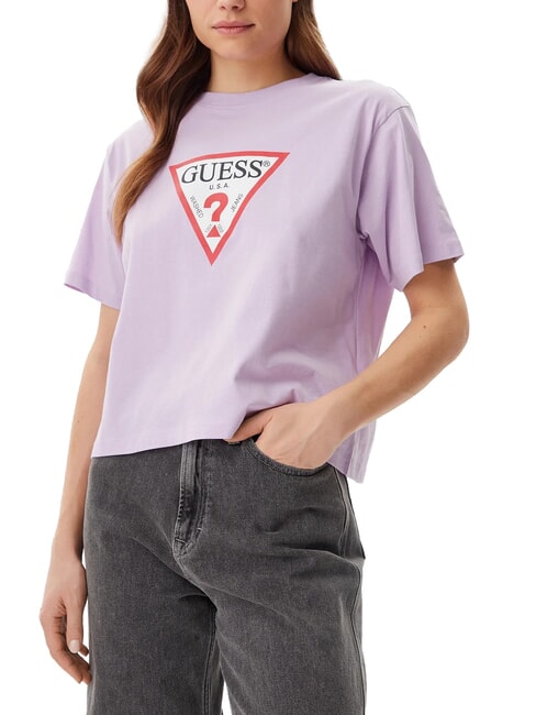 GUESS JEANS SS CN BOXY ICONIC  Tricou din bumbac floare de liliac - tricou