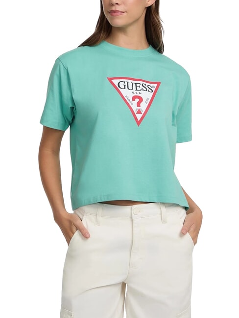 GUESS JEANS SS CN BOXY ICONIC  Tricou din bumbac lagună golf - tricou