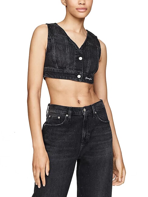 TOMMY HILFIGER TH JEANS Top din denim denim negru - tricou