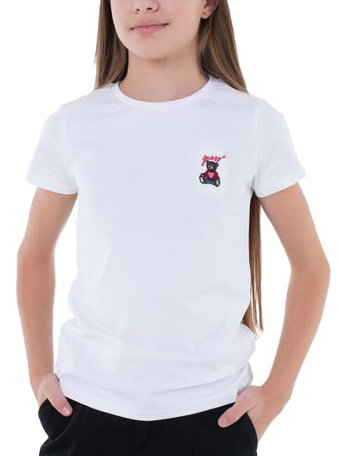 GUESS KIDS Tricou cu mânecă scurtă și ursuleț de pluș alb purpuriu - Tricou copil