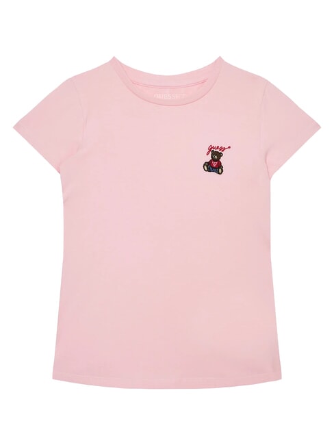 GUESS KIDS Tricou cu mânecă scurtă și ursuleț de pluș roz vată de zahăr - Tricou copil