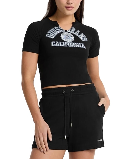 GUESS JEANS LOGO CALIFORNIA Tricou scurt, elastic, crop jetbla - tricou