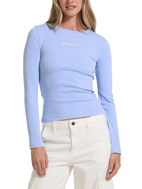 GUESS JEANS EMBRO Tricou cu mânecă lungă și nervuri albastru zendy proaspăt - tricou