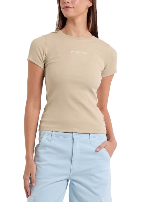 GUESS JEANS EMBRO SLIM Tricou cu mânecă scurtă și nervuri bronz safari - tricou