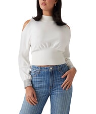 GUESS BLING Pulover cu guler &icirc;nalt și manșete decupate cu strasuri - Pulovere pentru femei