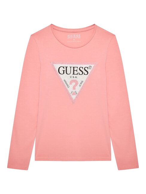 GUESS KIDS Tricou cu mânecă lungă și strasuri roz dulce - Tricou copil