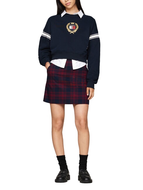 TOMMY HILFIGER TH JEANS Fustă tartan carouri roșii de iarnă - Fuste pentru femei