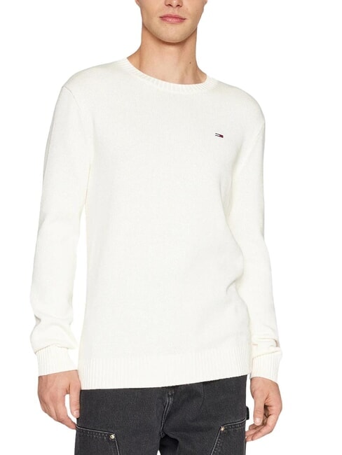 TOMMY HILFIGER TH JEANS  Guler rotund din bumbac alb antic - Pulovere pentru bărbați