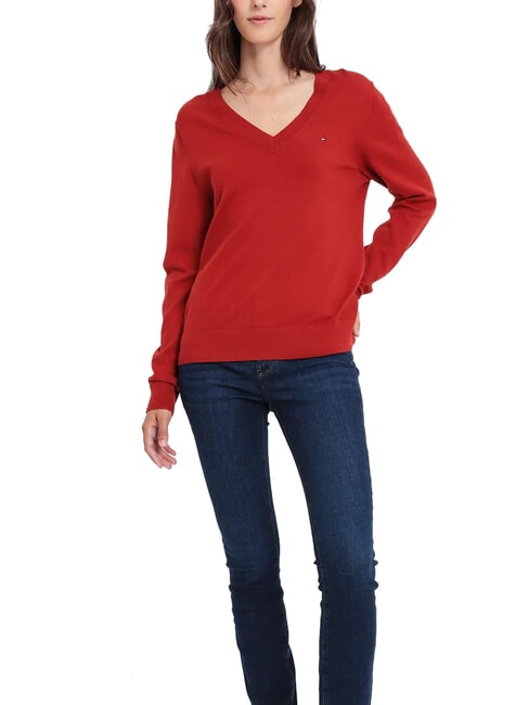 TOMMY HILFIGER TH  Pulover cu decolteu în V magmă întunecată - Pulovere pentru femei