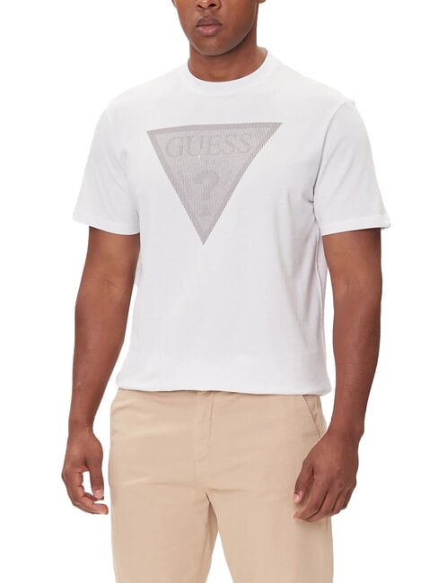 GUESS TRIANGLE LOGO Tricou cu mânecă scurtă, croială regulată alb purpuriu - tricou