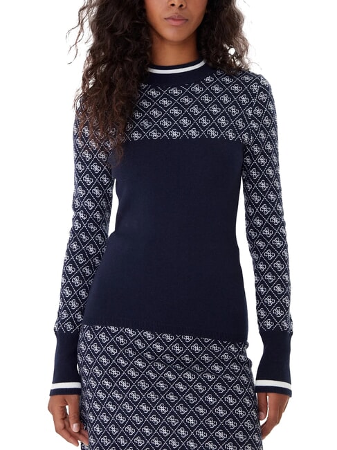 GUESS MOCK NECK AUBREY 4G Pulover slim fit 4g albastru și crem - Pulovere pentru femei