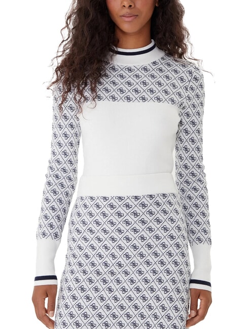 GUESS MOCK NECK AUBREY 4G Pulover slim fit 4g cremă și albastru - Pulovere pentru femei