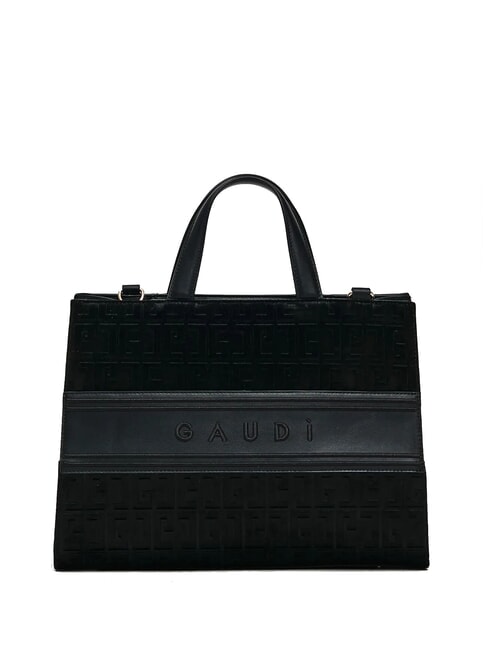 GAUDÌ ADA VELUR L Geantă de mână cu inserții de catifea BLACK - Genți femei