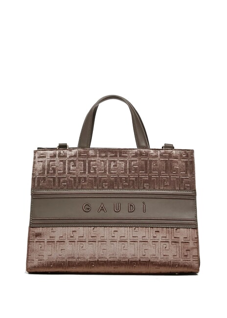 GAUDÌ ADA VELUR L Geantă de mână cu inserții de catifea taupe - Genți femei