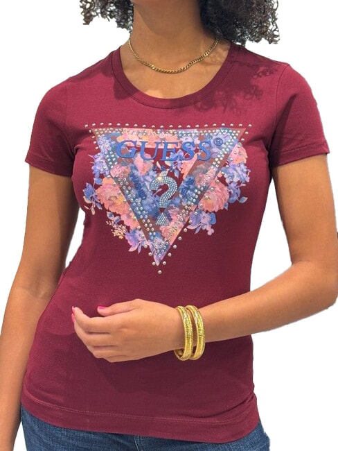 GUESS SS CN PEONY TRIANGLE Tricou cu mânecă scurtă și imprimeu vin - tricou