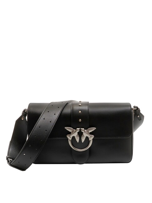 PINKO LOVE ONE CLASSIC SLOUCHY Geantă de umăr din piele limuzină neagră - argintiu mat - Genți femei