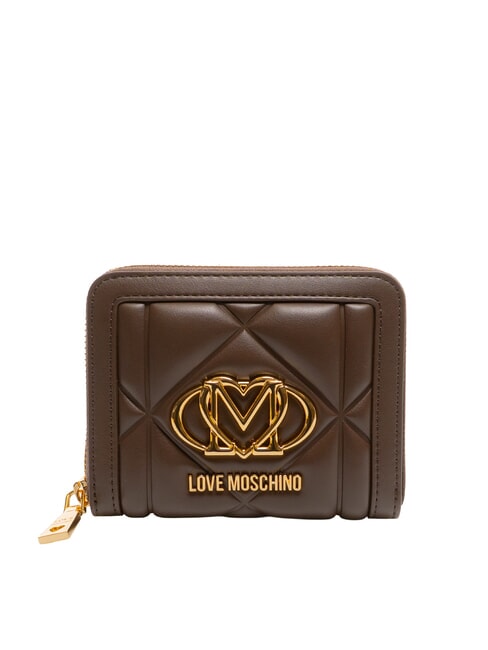LOVE MOSCHINO EMBOSSED Portofel compact cu fermoar ciocolată - Portofele femei