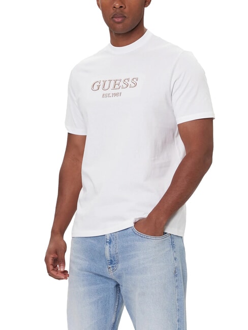 GUESS EMBROIDERY Tricou din bumbac alb purpuriu - tricou
