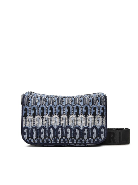 FURLA MOON Geantă mini din material jacquard albastru denim + tonuri de negru - Genți femei