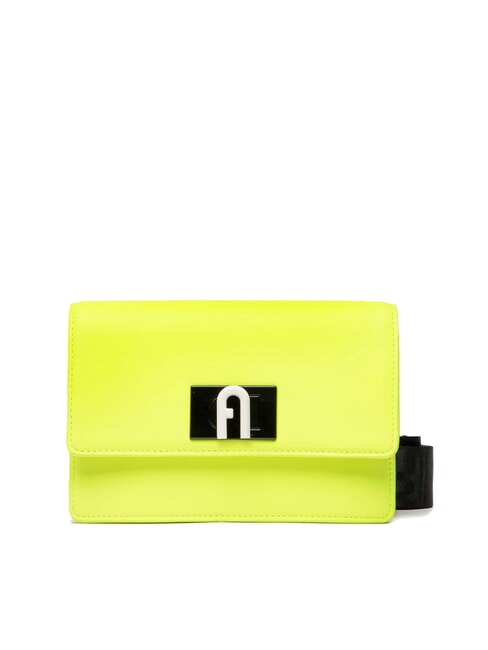 FURLA 1927 SOFT Geantă de umăr mini din piele nappa galben fluorescent + negru - Genți femei