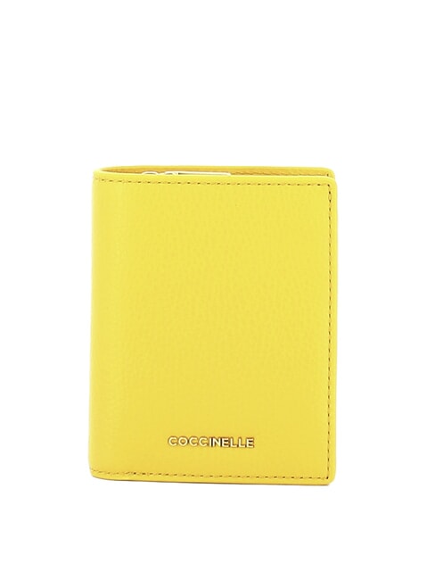 COCCINELLE METALLIC SOFT Portofel compact din piele ciocănită însorită - Portofele femei