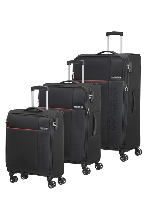 AMERICAN TOURISTER FUN CRUISE Set de 3 cărucioare: cabină+mediu, mare expansiune BLACK / RED - Set trolere