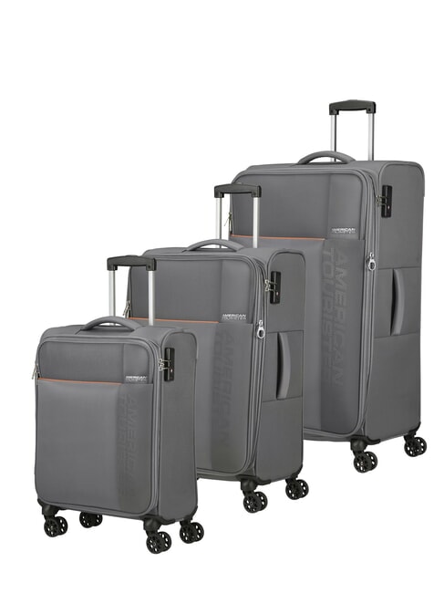 AMERICAN TOURISTER FUN CRUISE Set de 3 cărucioare: cabină+mediu, mare expansiune gri/portocaliu - Set trolere