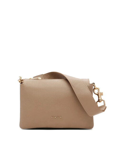 BIASIA FEATHER SMALL Geantă mică de umăr din piele taupe - Genți femei