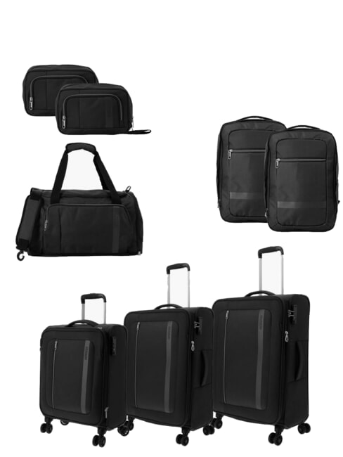AMERICAN TOURISTER BLAZING RIDE Set de 3 trolere + geantă de voiaj + 2 rucsacuri + 2 truse cosmetice negru / gri - Set trolere