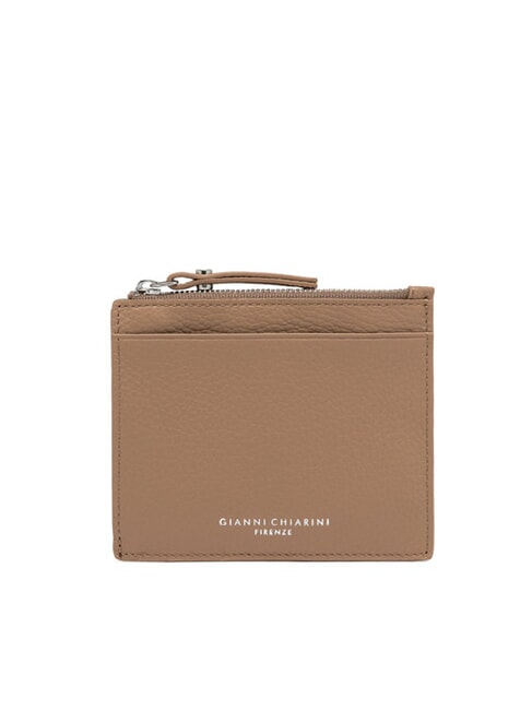 GIANNI CHIARINI GRAIN Portofel plat din piele cu fermoar lut - Portofele femei