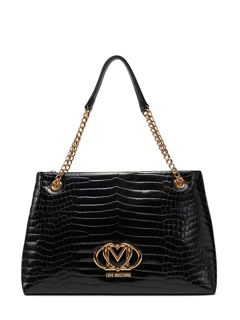 LOVE MOSCHINO SHINY CROCO Geantă de cumpărături de umăr crocus negru - Genți femei